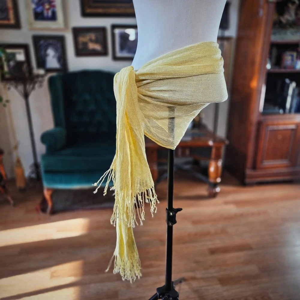 Scarf G Brand Yellow Lightweight Fringe Wrap Shawl Oversized Sheer Boho 78x32